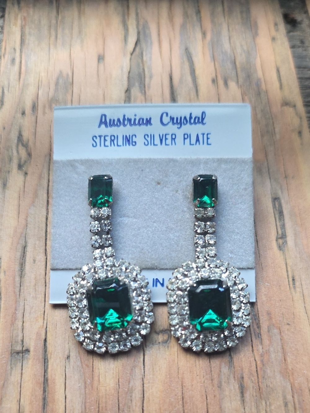 Sterling Silver Plate Emerald Drop Earrings